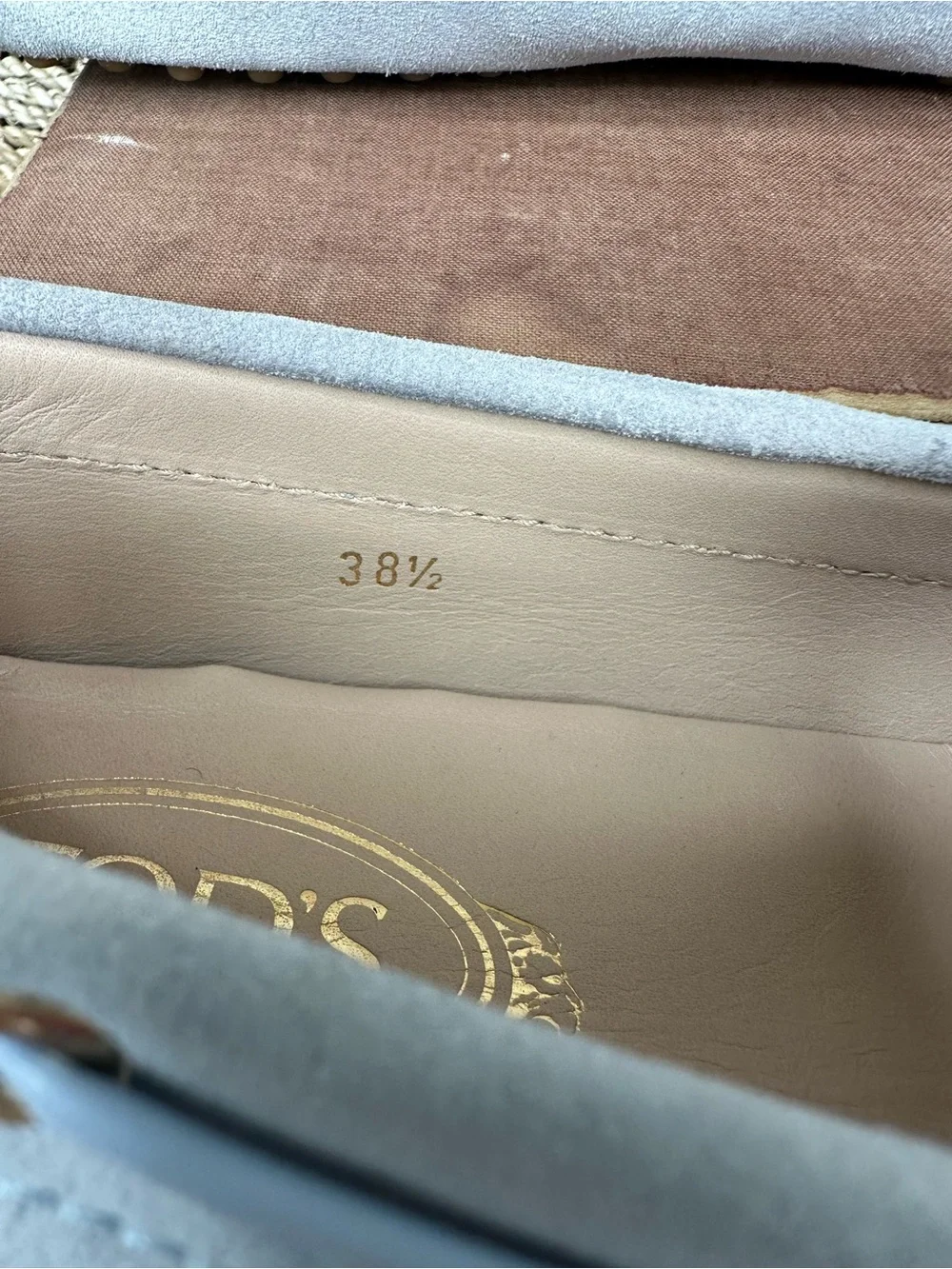 TOD'S Gommino Suede Bow Driving Loafer Light Blue Sz 38.5